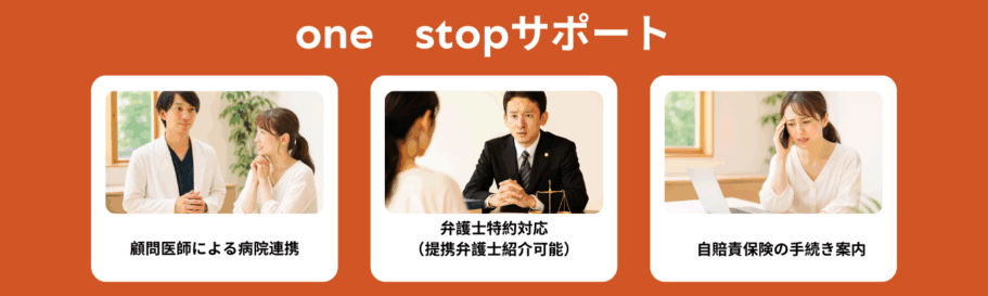 からだケア整骨院の交通事故でのone-stopサポートを紹介。むちういでお悩みの方に医師、病院、弁護士紹介。保険会社とのやり取りの相談も。