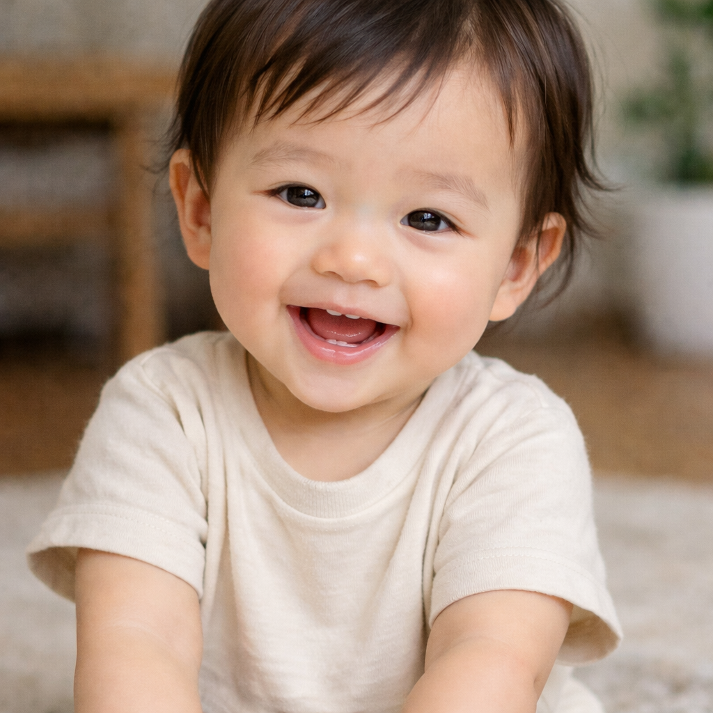 「笑顔で元気に遊ぶ乳幼児。肘内障の整復後、腕が自由に動かせるようになった様子」
