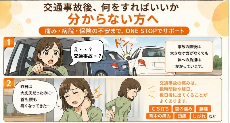 日野市日野本町のからだケア整骨院　交通事故治療　漫画説明パート１