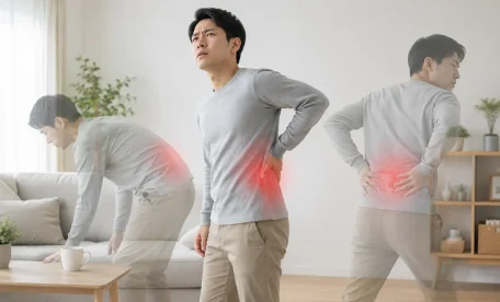 立ち上がりや身体をひねる動作など、さまざまな場面で腰痛を感じる男性